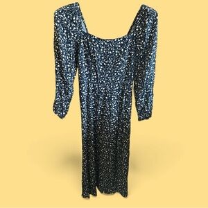 Boutique Elegant Blue Cottagecore Floral Long Sleeve Maxi Women's Small Dress